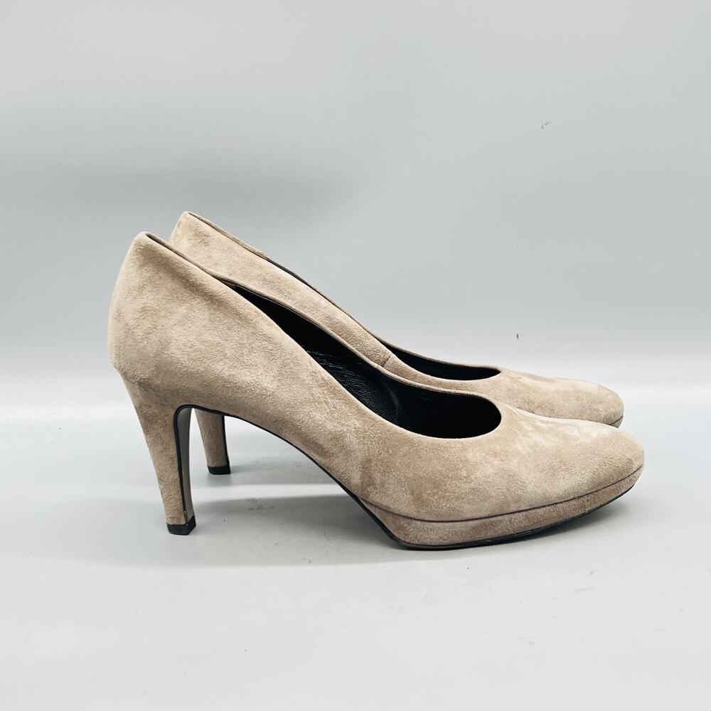Paul Green Shoes Women 9 Beige Suede Cone Heel Pumps Round Toe Slip On Comfort